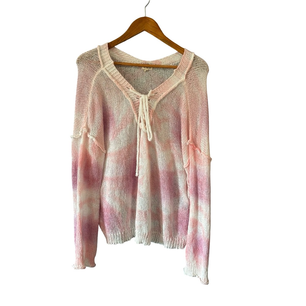 POL Tie Dye Open Knit Lace Up BohoSweater‎ M